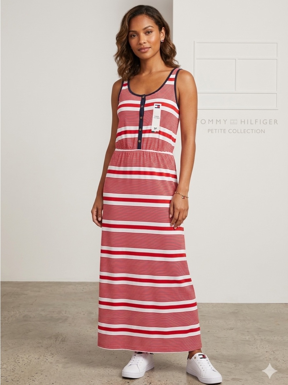 Tommy Hilfiger Red, White & Navy Striped Button-Front Maxi